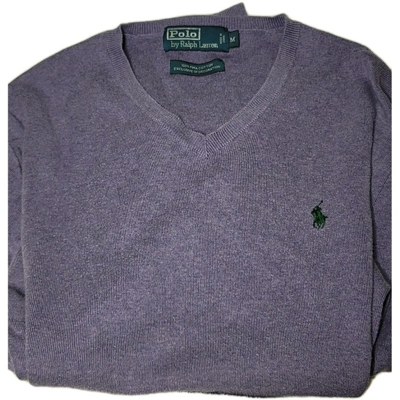 Polo Ralph Lauren Sweater Mens Med. Pima Cotton V-Neck Purple Preppy Solid Light - Picture 4 of 7